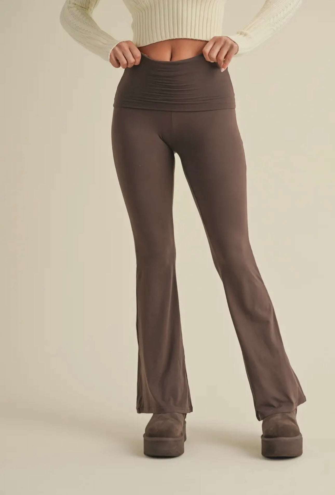 Soft knit chocolate flare yoga pants